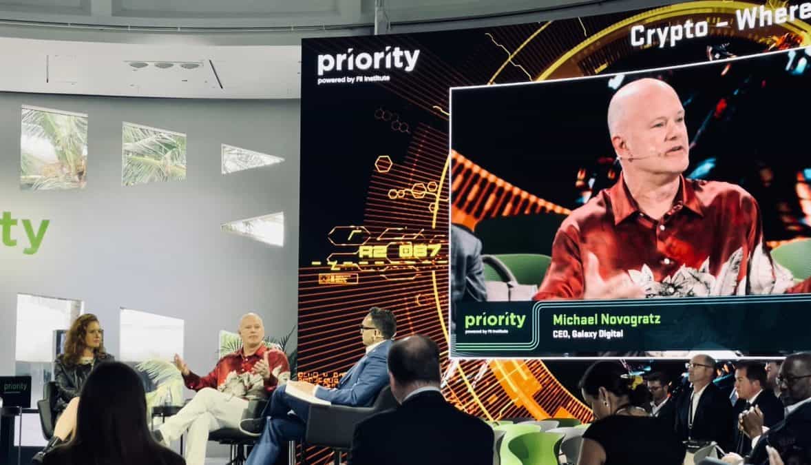 Galaxy Digital CEO Mike Novogratz speaks at the Faena Forum in Miami.