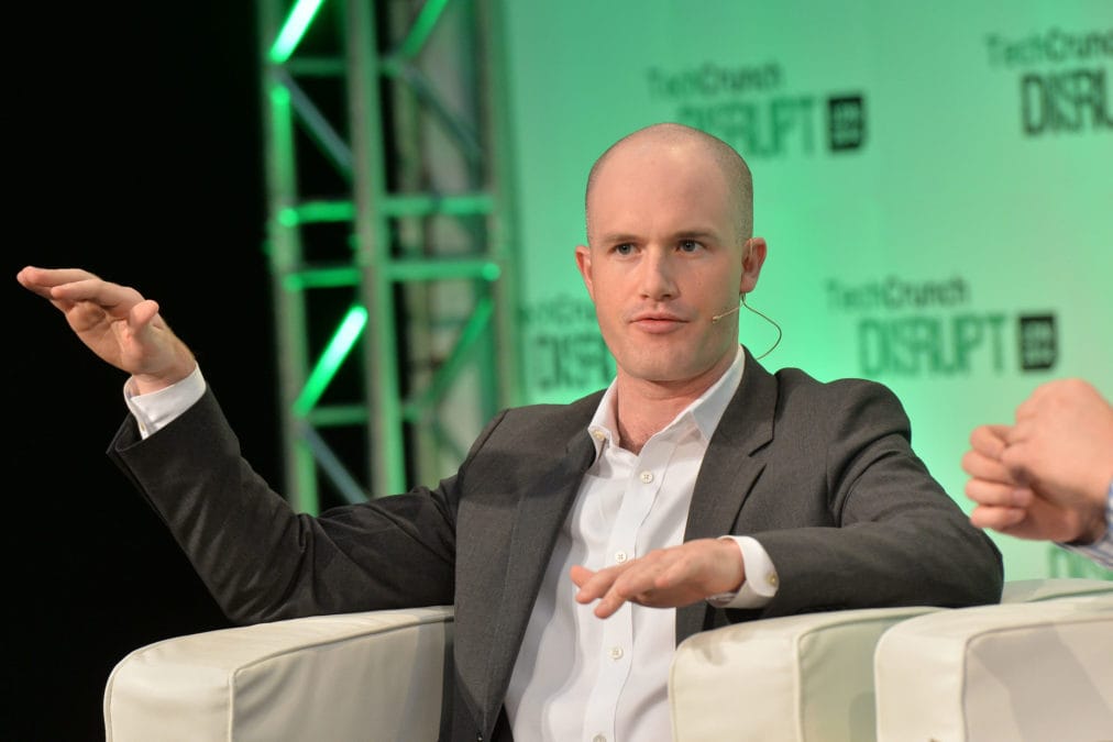LONDON, ENGLAND - OCTOBER 21: Coinbase CEO Brian Armstrong appears on stage at the 2014 TechCrunch Disrupt Europe/London, at The Old Billingsgate on October 21, 2014 in London, England. (Photo by Anthony Harvey/Getty Images for TechCrunch) *** Local Caption *** Brian Armstrong