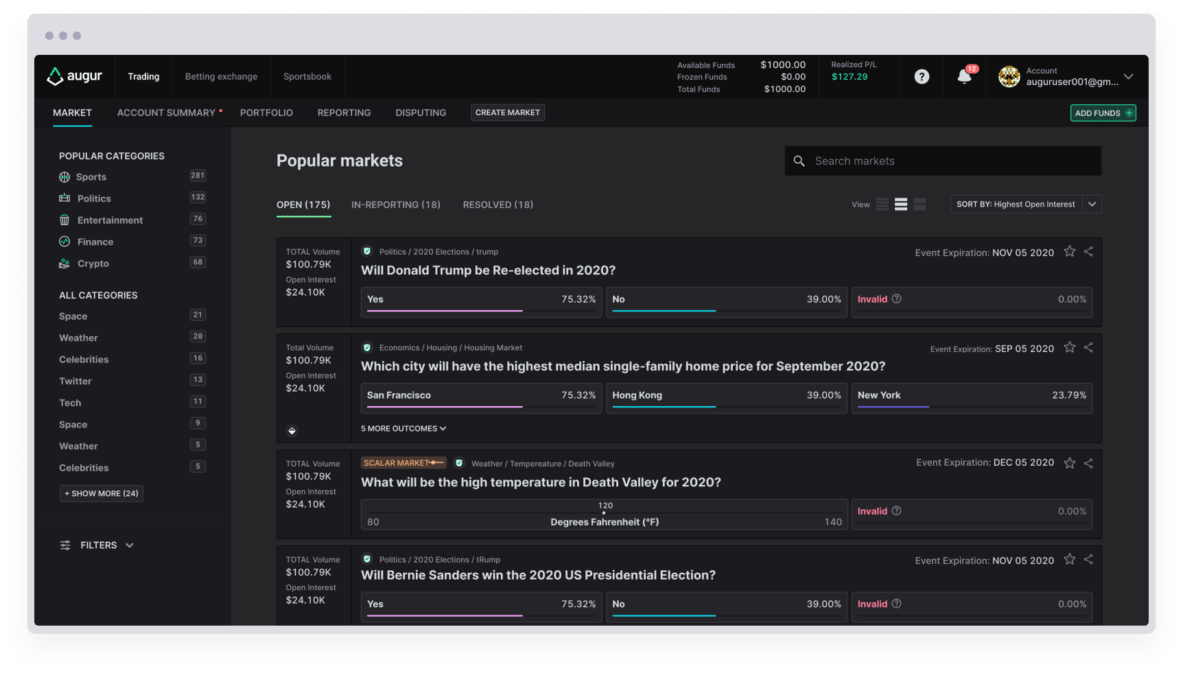 The new Augur promises to be faster and simpler — and denominated in dollars