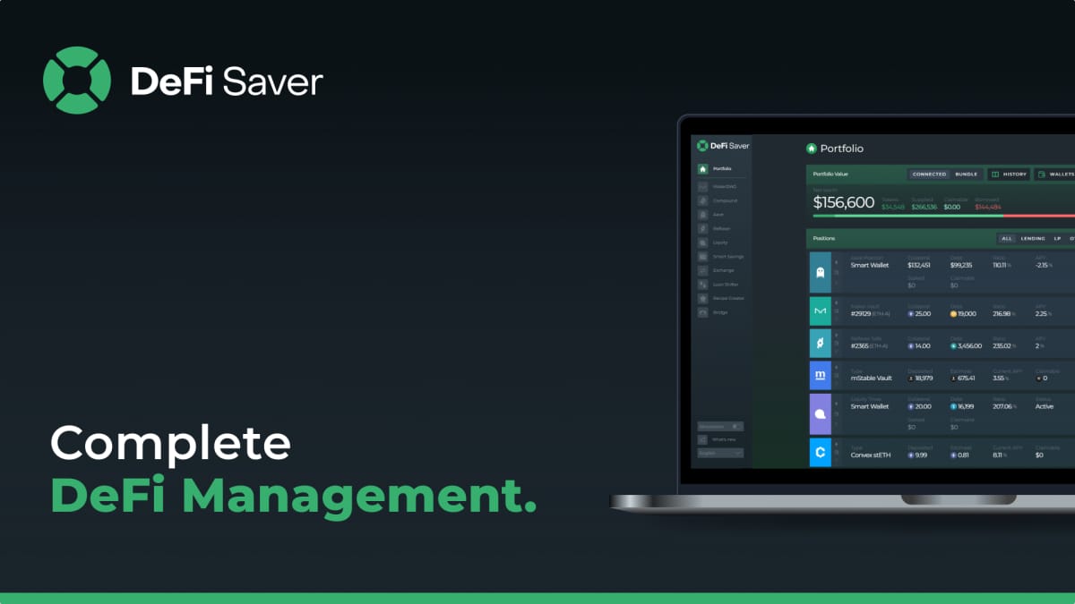 DeFi Saver, a complete DeFi management dashboard with automation options