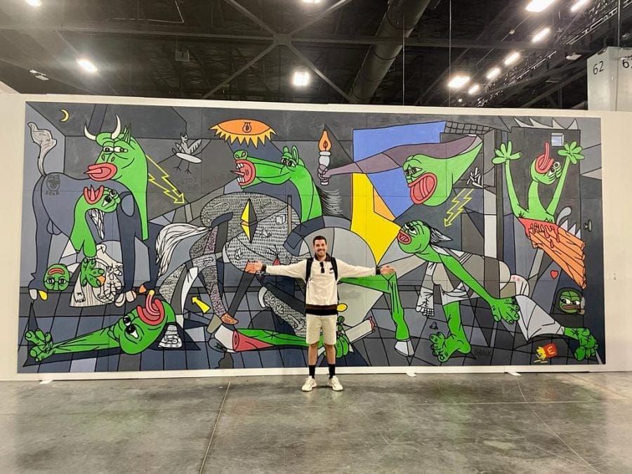 Spanish visual artist Luis Simo stands with "Pepernica."