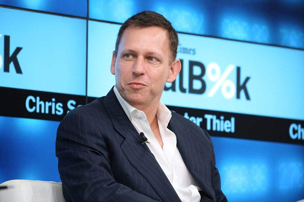 NEW YORK, NY - NOVEMBER 03: Partner at Founders Fund Peter Thiel participates in a panel discussion at the New York Times 2015 DealBook Conference at the Whitney Museum of American Art on November 3, 2015 in New York City. (Photo by Neilson Barnard/Getty Images for New York Times)