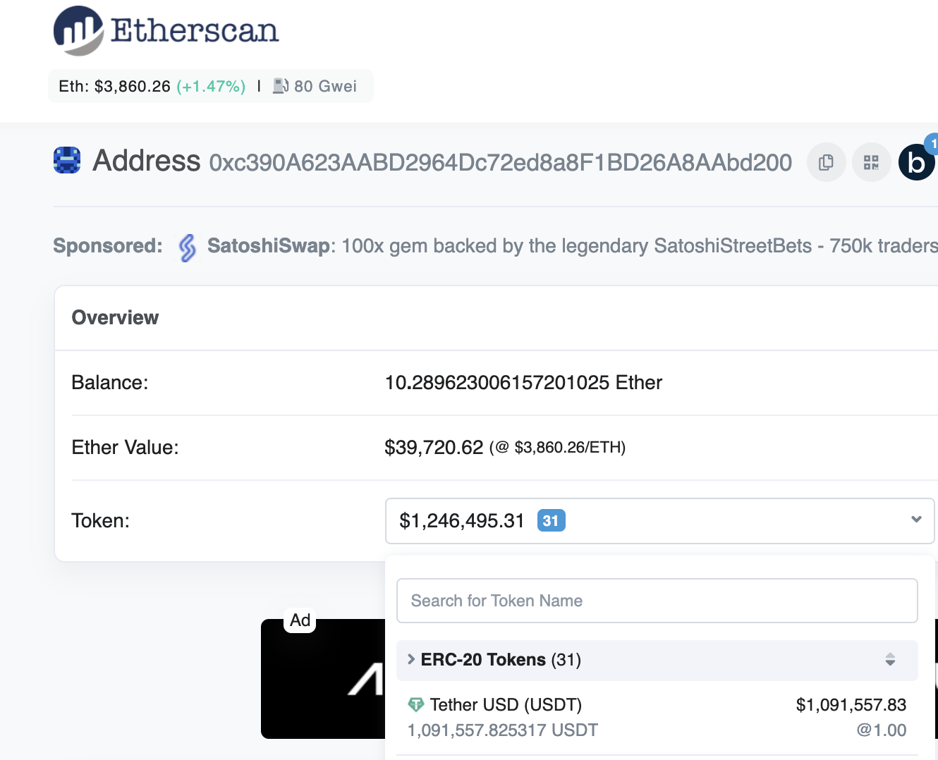 Tether заморозил USDT на сумму более $1 млн, принадлежащих одному адресу