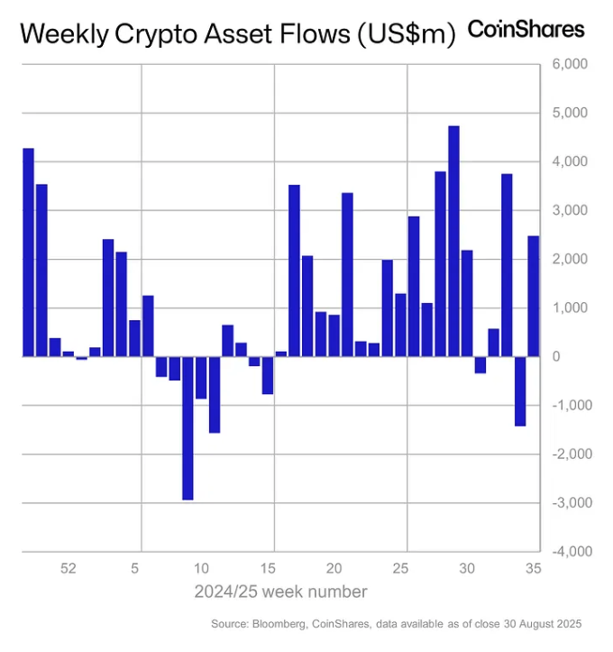 Weekly crypto asset flows. Images: CoinShares.
